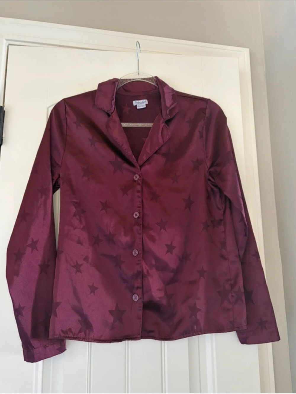Burgundy Star-Print Satin Pajamas Set
